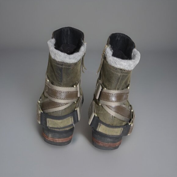 SOREL Boots 8.5 Lolla Ankle Bootie Green Leather Buckle Waterproof NL2269-213 - Picture 5 of 10